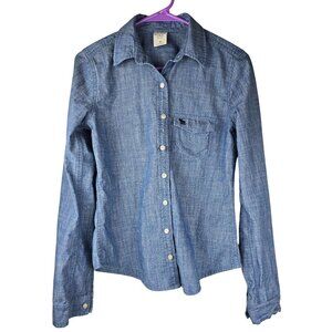 VTG Abercrombie & Fitch Chambray Long Sleeve Button-Up Shirt Size S Moose Logo